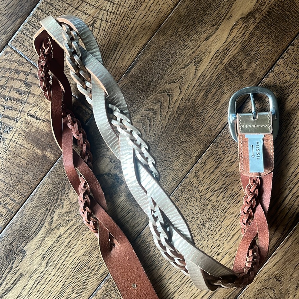 Gold FOSSIL woven leather belt - Picture 3 of 6